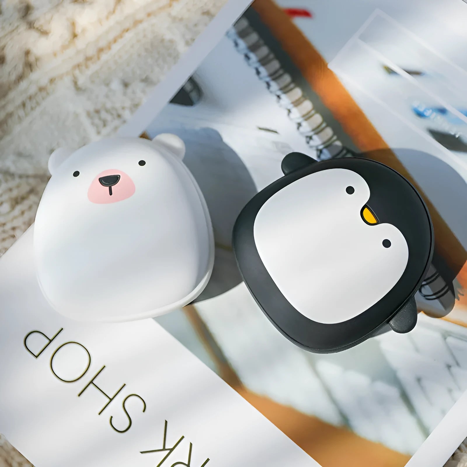 Cartoon penguin and polar bear USB rechargeable electric hand warmer with double-side heating