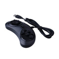 Black Sega USB PC gaming controller with long cable on a desk.