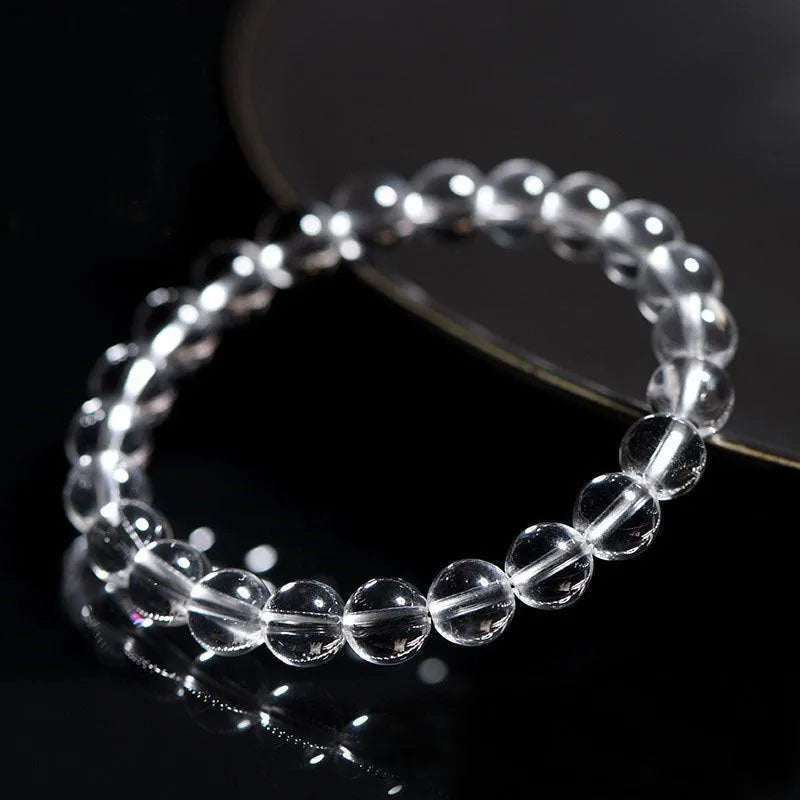 Natural Donghai white water crystal round bead bracelet with geometric single circle design