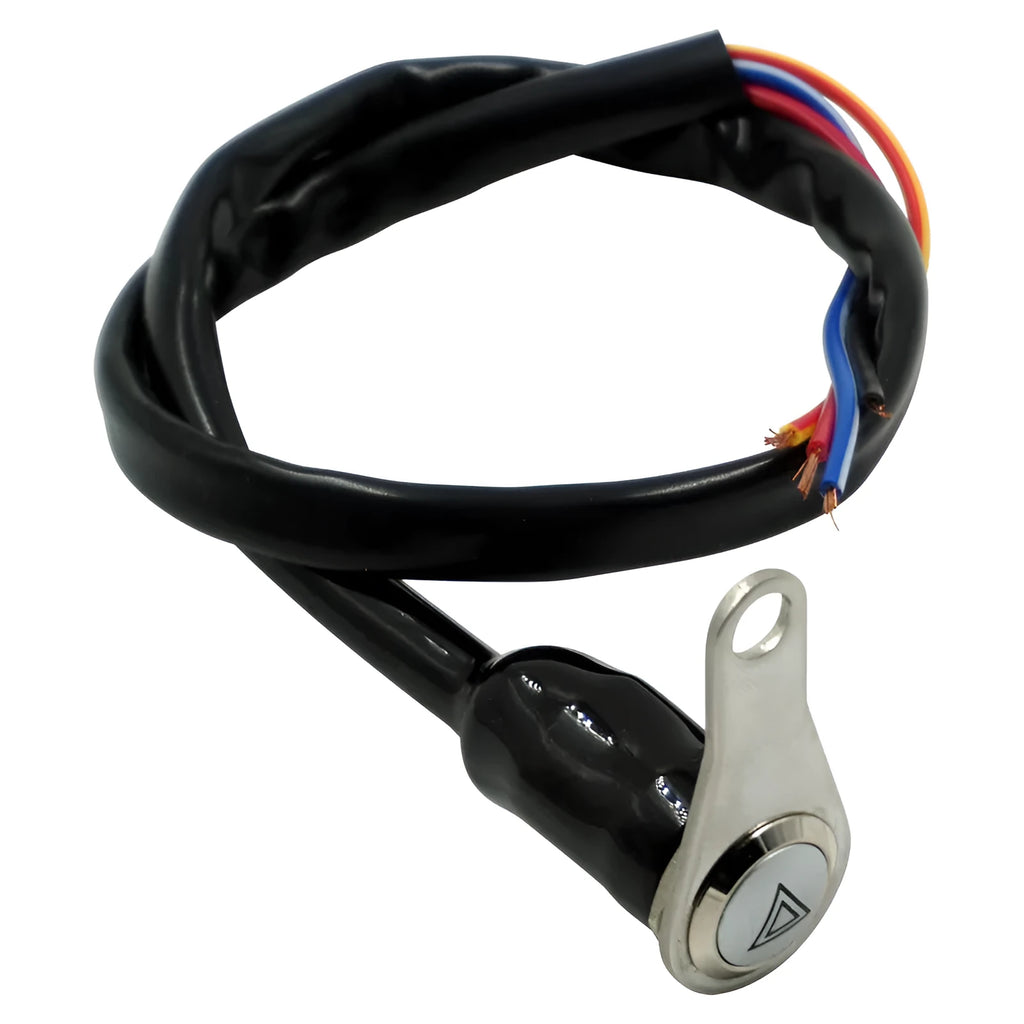 Black stainless steel motorcycle switch with double flash button and light ring, 7mm mounting hole