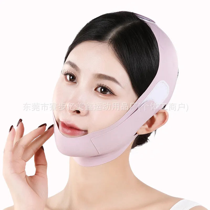 Small V face shaping mask in purple and green colours with anti-sagging bandage design