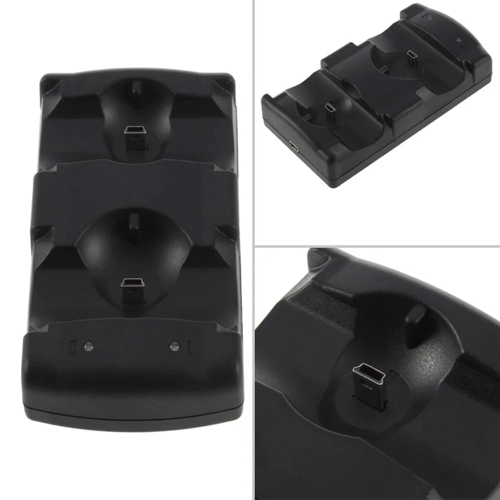 Black PS3 dual controller charging dock with USB cable for PlayStation 3