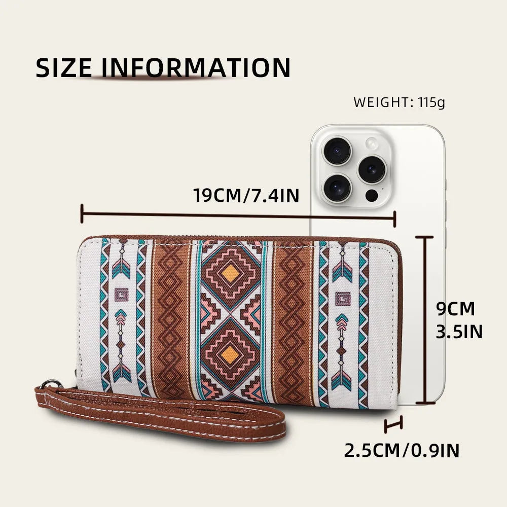 Bohemian stripe pattern canvas RFID wallet with wind belt design