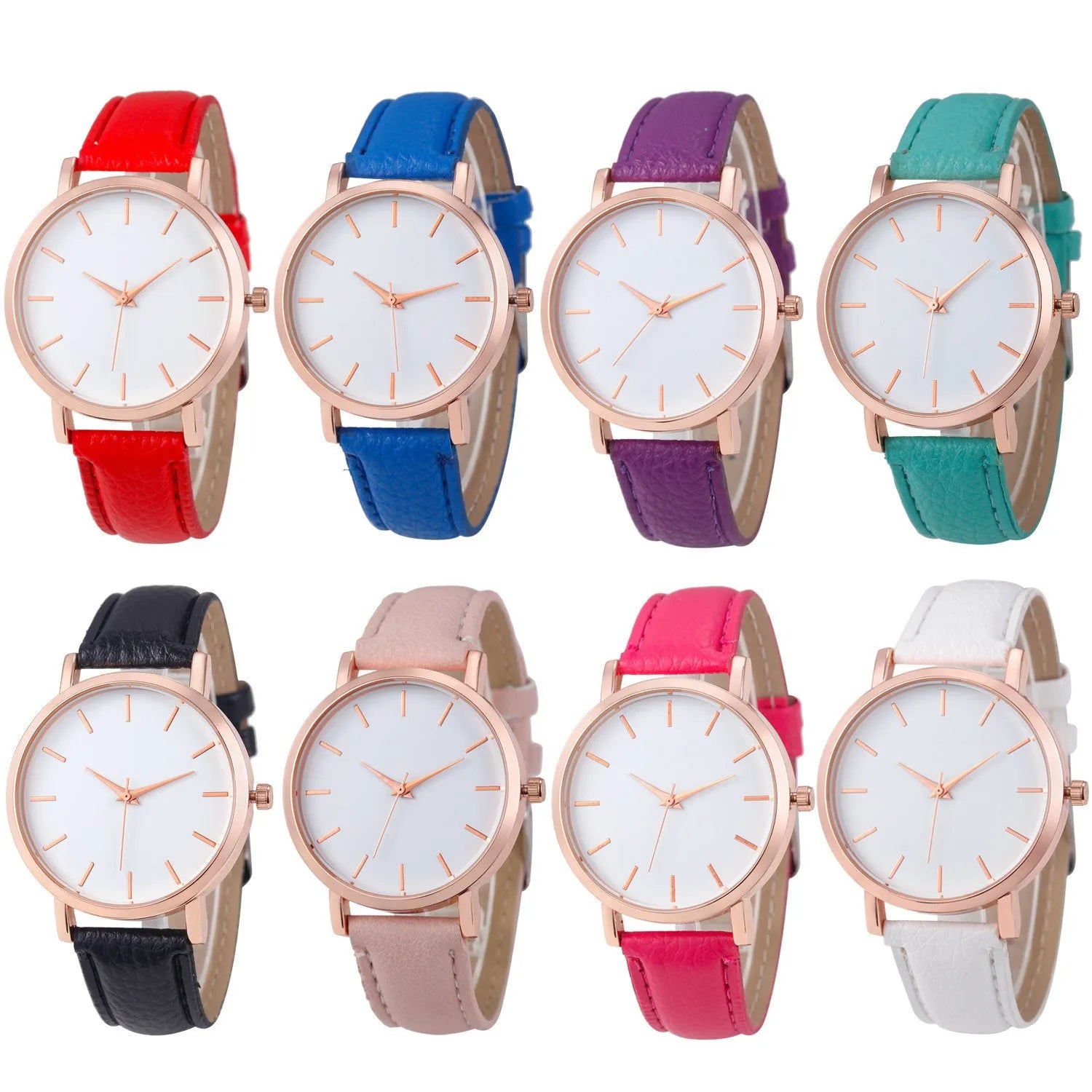 Quartz watch with square 35.5mm case and PU leather strap in multiple colour options