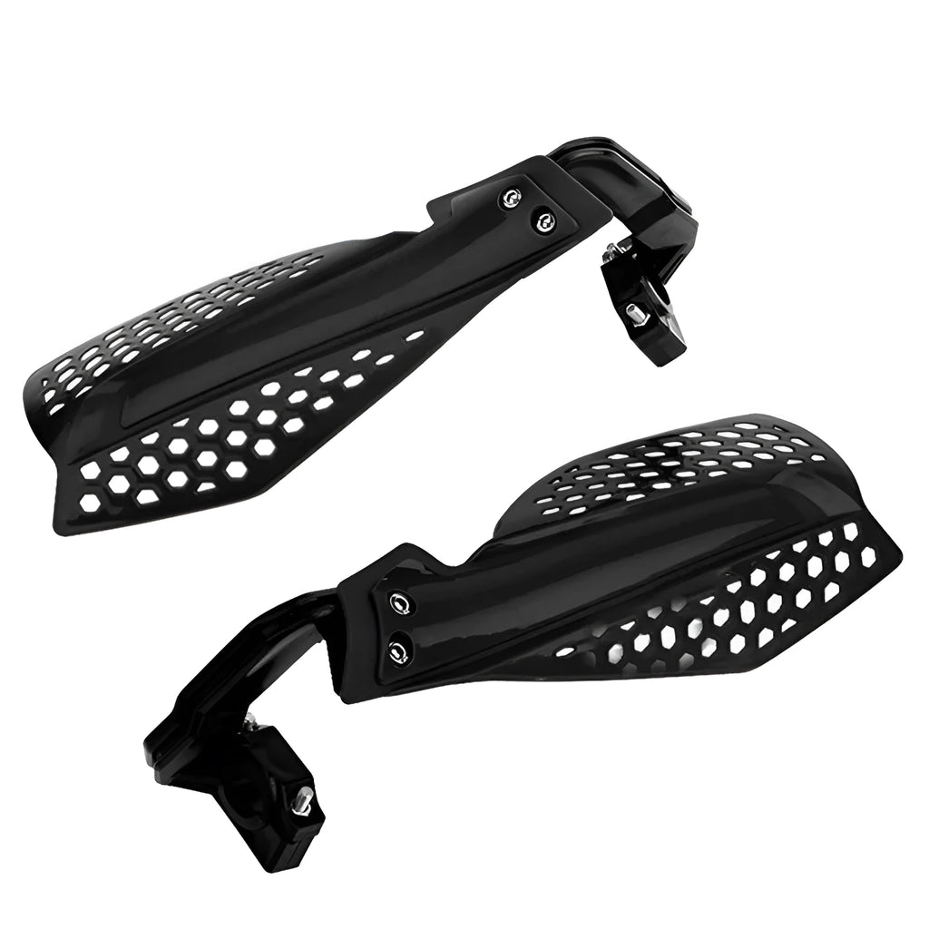 Pair of plastic motorcycle hand guard accessories in black colour