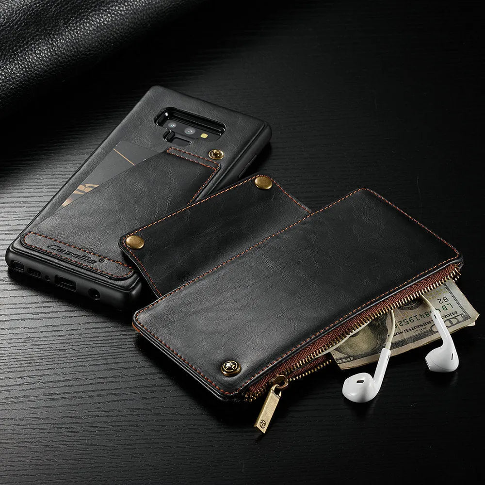 Samsung Galaxy Note 9 PU leather flip phone case in black, brown and red colours