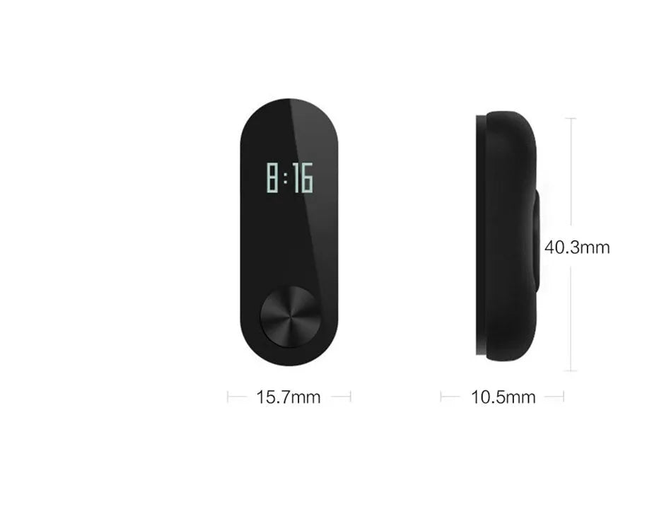 Xiaomi Mi Band 2 black fitness tracker with OLED display showing heart rate reading