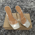 Women's black and silver fashion high heels with PVC soles in sizes 34 to 43