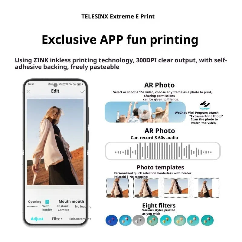Pocket photo printer portable small plastic device with carry-on bag and photo paper