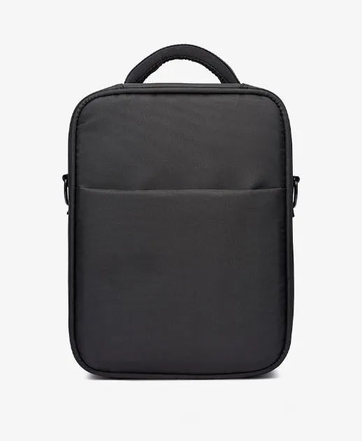 Black Oxford fabric men's messenger bag showing main compartment.
