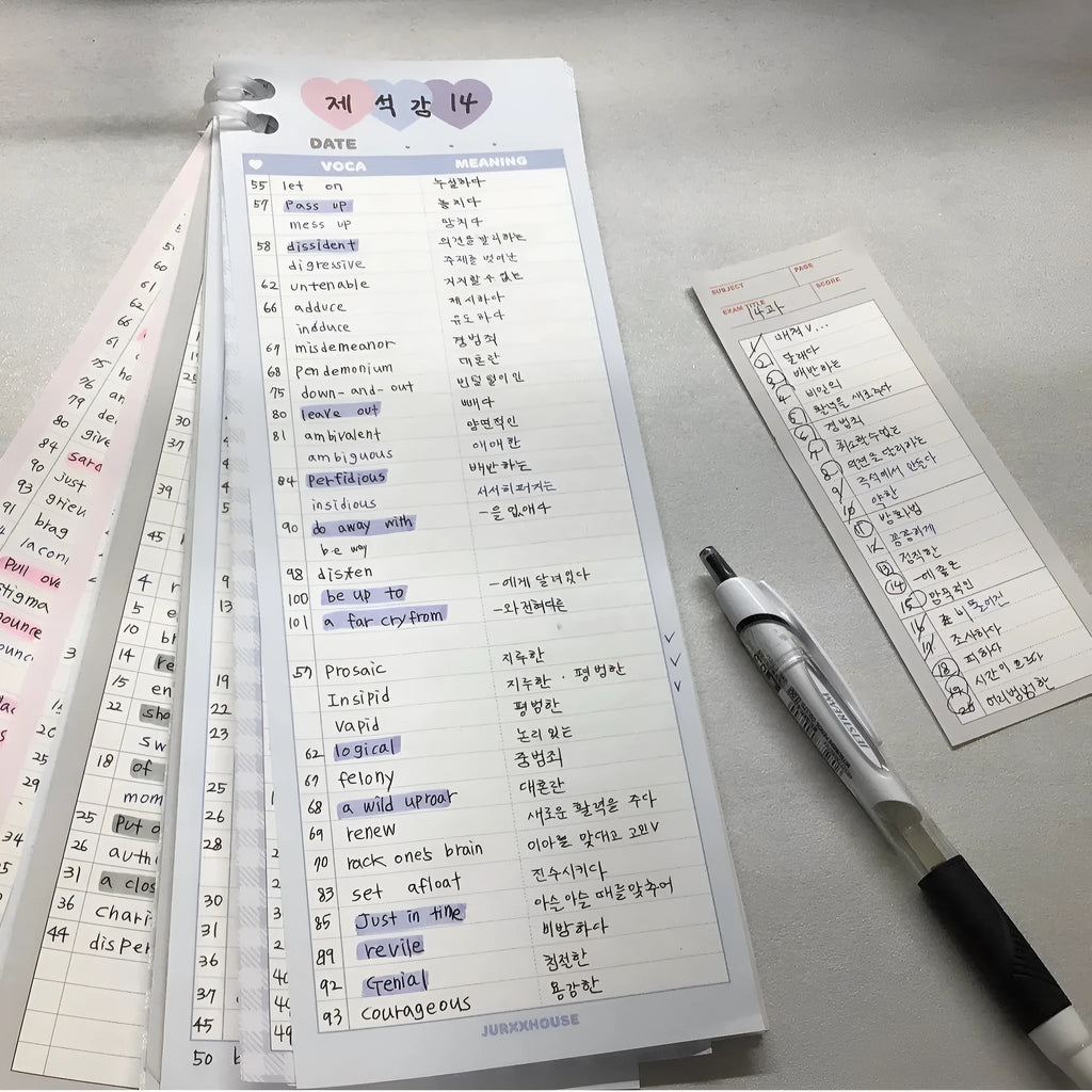 B5 half-size language learning notepad with English words, available in pink, purple and blue cover colours