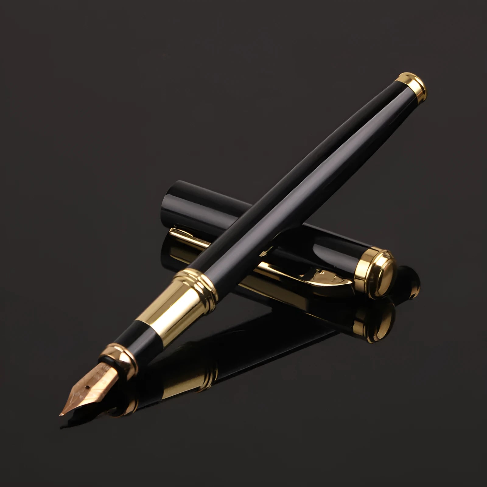 Red and black metal shell fountain pen with 0.5mm nib, shown with gift packaging