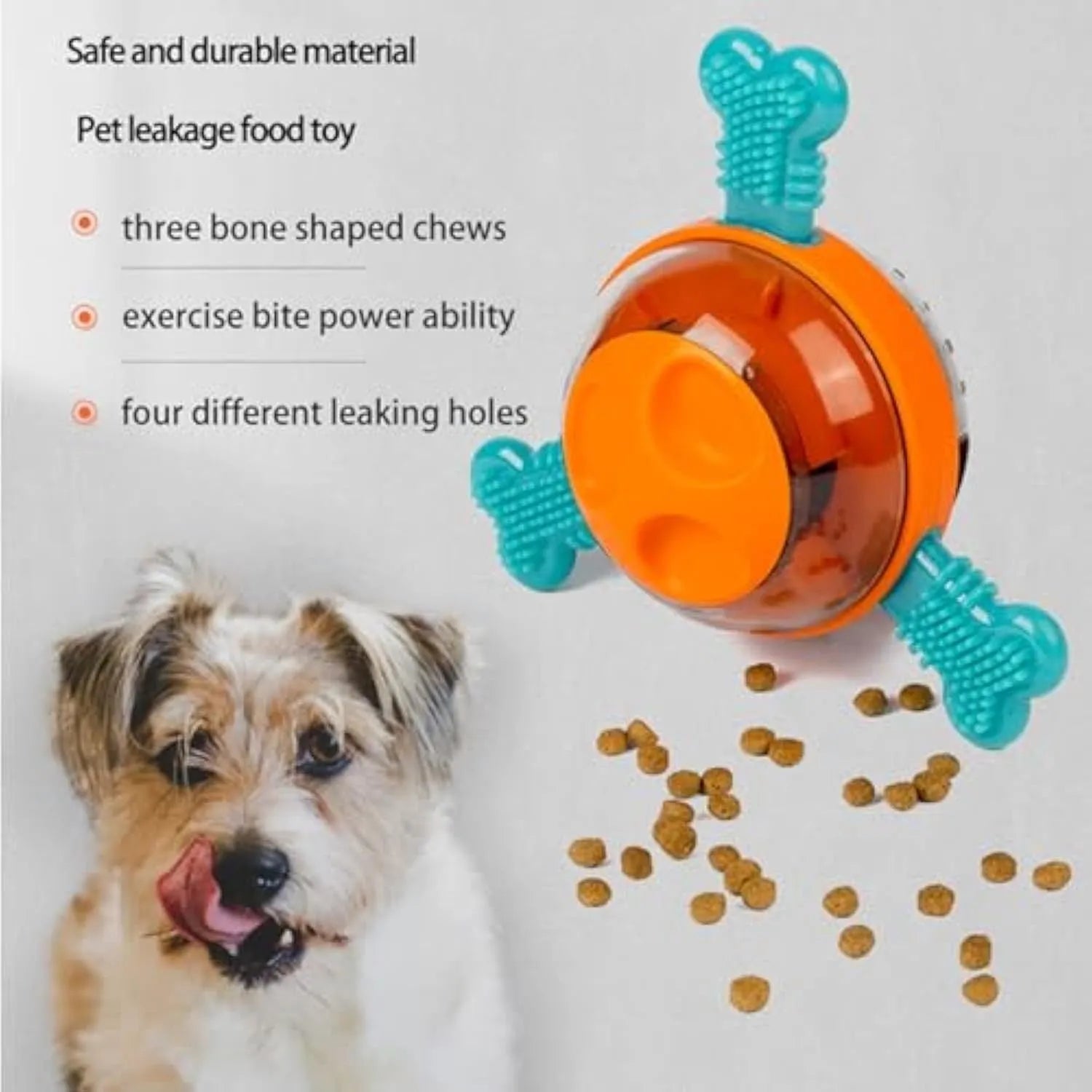 Blue interactive dog chew toy with rubber bones and treat dispenser for small medium dogs