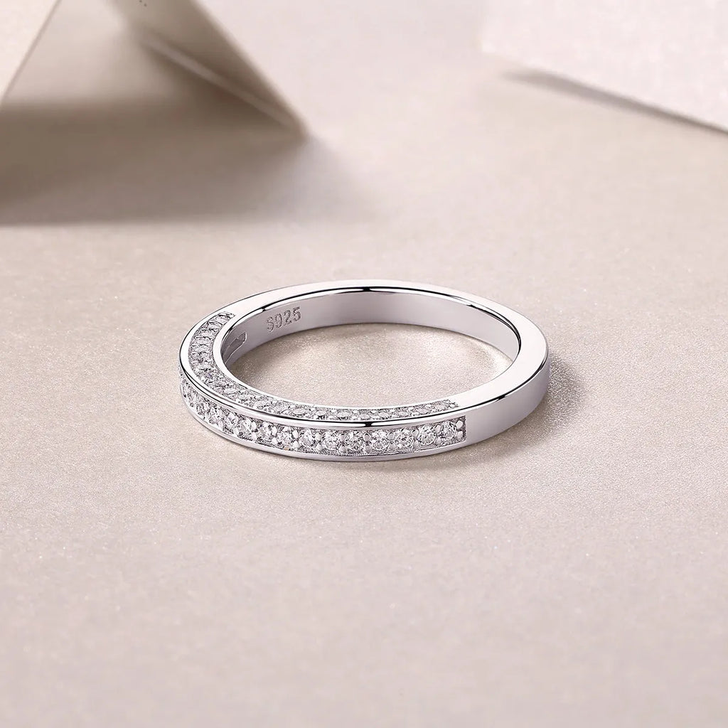 The Plucked Star moissanite wedding ring set in S925 silver with platinum plating, available in multiple colours