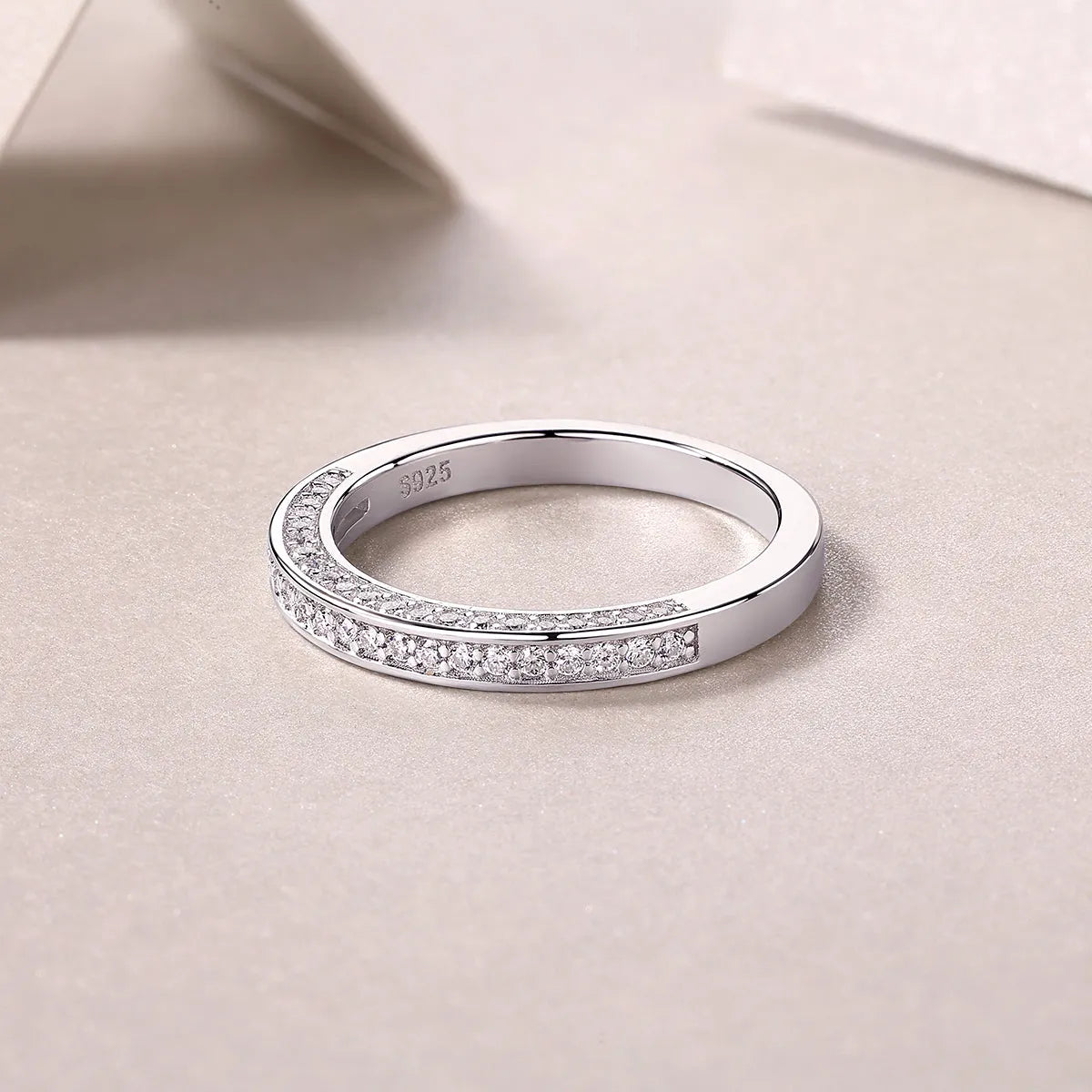 The Plucked Star moissanite wedding ring set in S925 silver with platinum plating, available in multiple colours