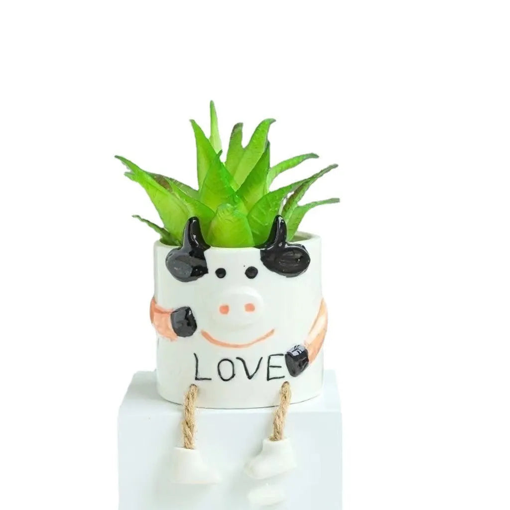 Ceramic hanging foot flowerpot in cartoon style for succulent plants with twelve colour style options