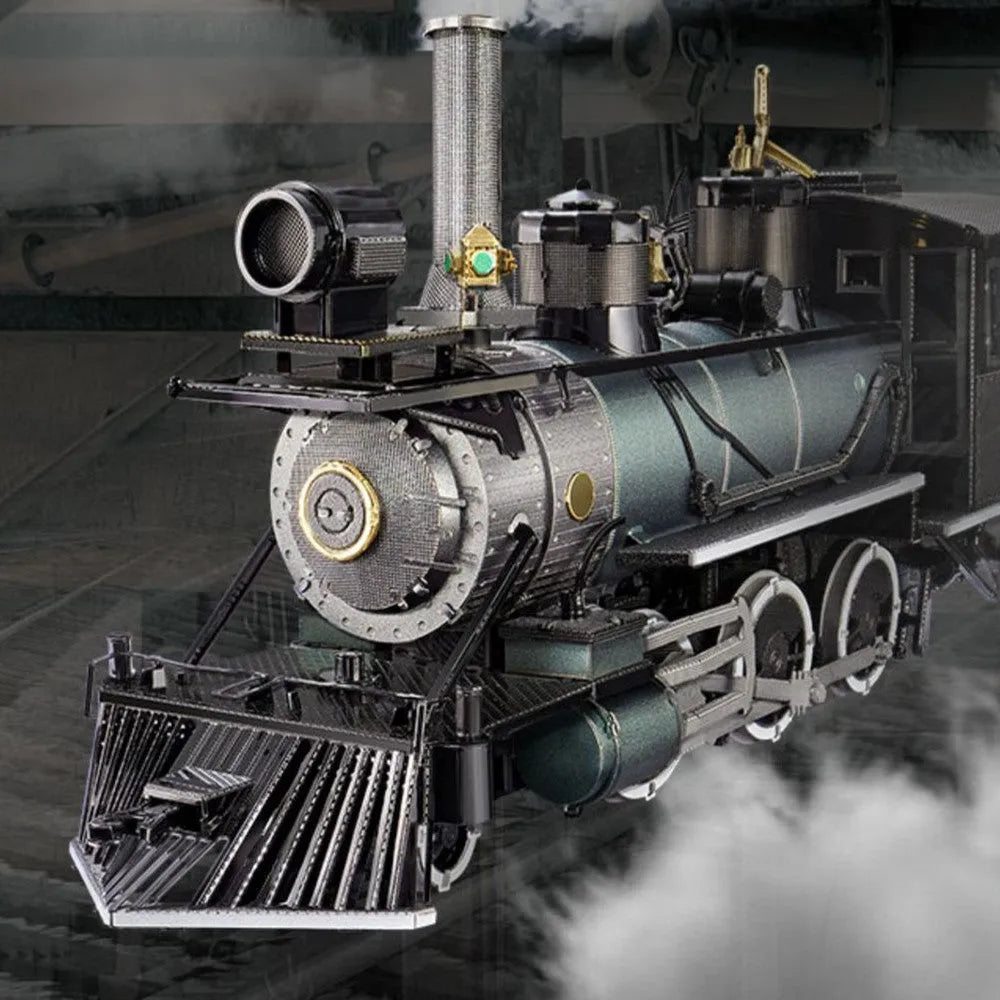 Metal colour printing assembled model puzzle of MG steam locomotive in brass and stainless steel, assembled size 17x5x8cm