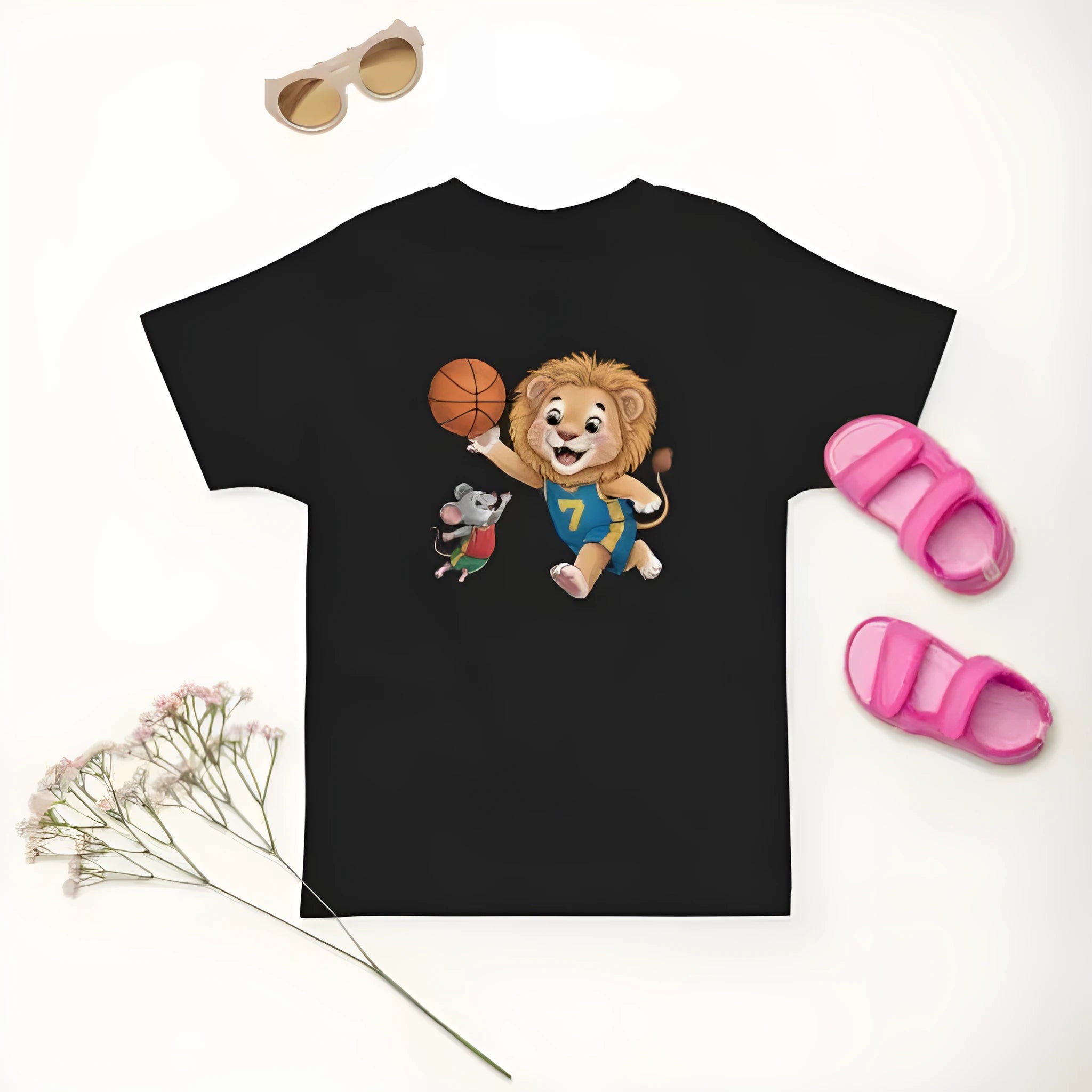 Cotton cartoon short sleeve t-shirt for children, black, with letter print, neutral unisex summer top