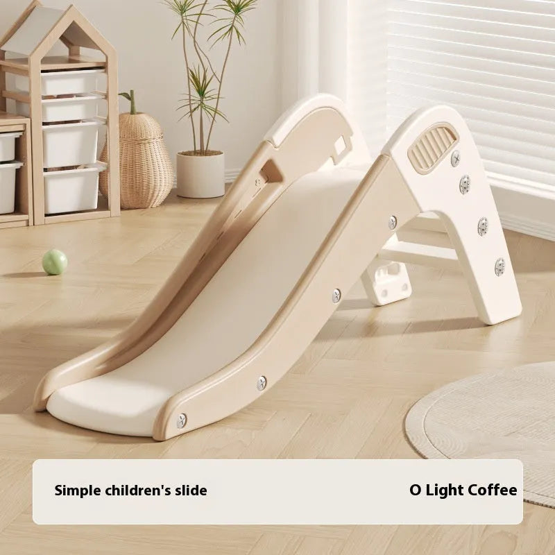 Small blue plastic baby slide for indoor play and early development.