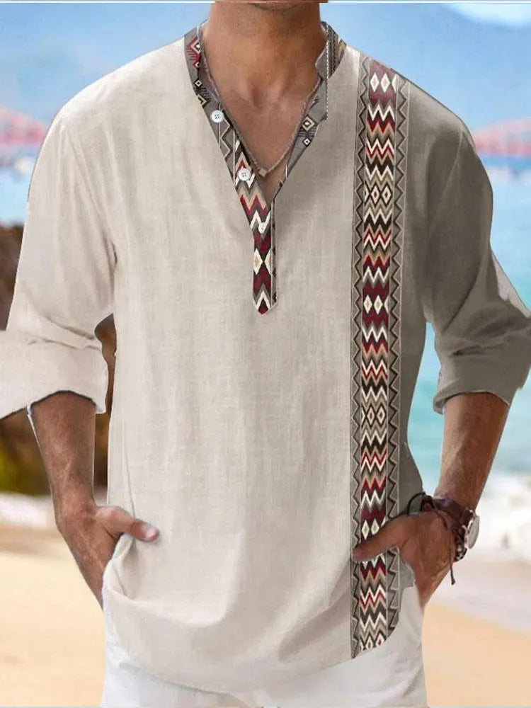 Men's thin striped Hawaiian long sleeve shirt in cardigan style available in multiple colours and sizes up to 6XL