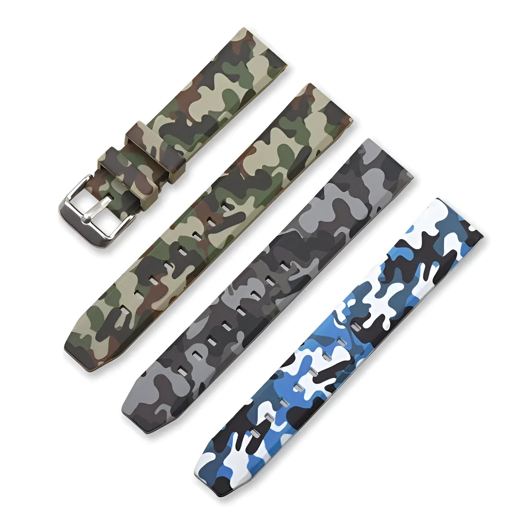 Green camouflage silicone watch strap with universal flat head lugs