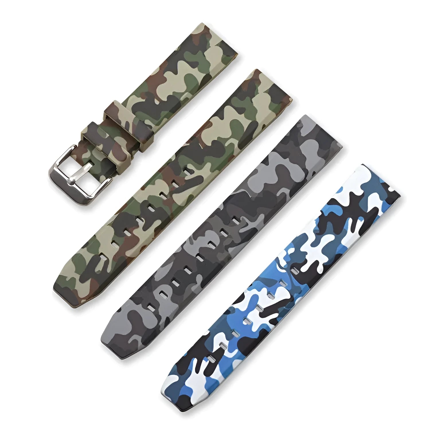 Green camouflage silicone watch strap with universal flat head lugs