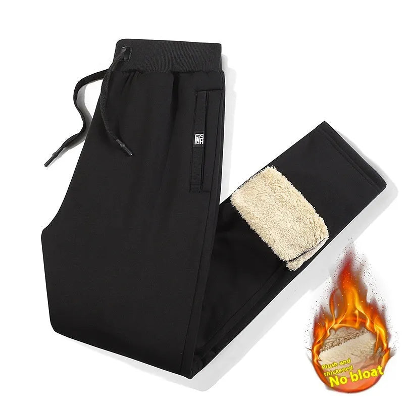 Men's grey fleece-lined cotton track pants with straight leg design and mid waist fit