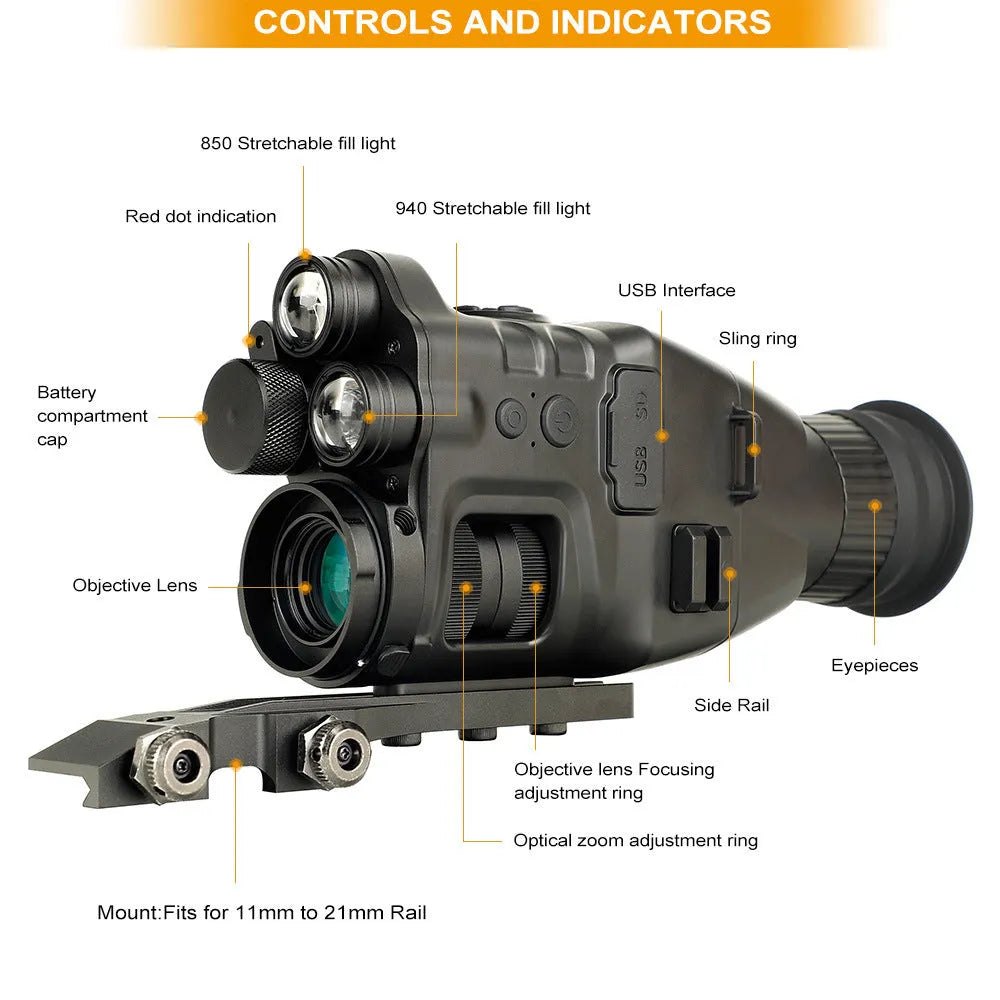 CY789 HD Photography Night Vision Instrument Sets Of Aiming compact scope 106x97x47mm on dark background