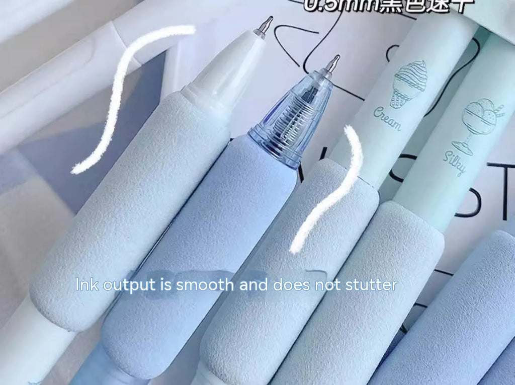 Four double-headed calligraphy practice pens with 0.5mm tips and fluorescent markers in cheese mint and sea salt ice cup colours.
