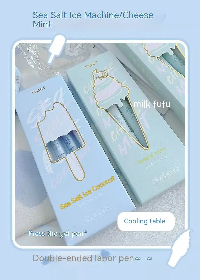 Four double-headed calligraphy practice pens with 0.5mm tips and fluorescent markers in cheese mint and sea salt ice cup colours.