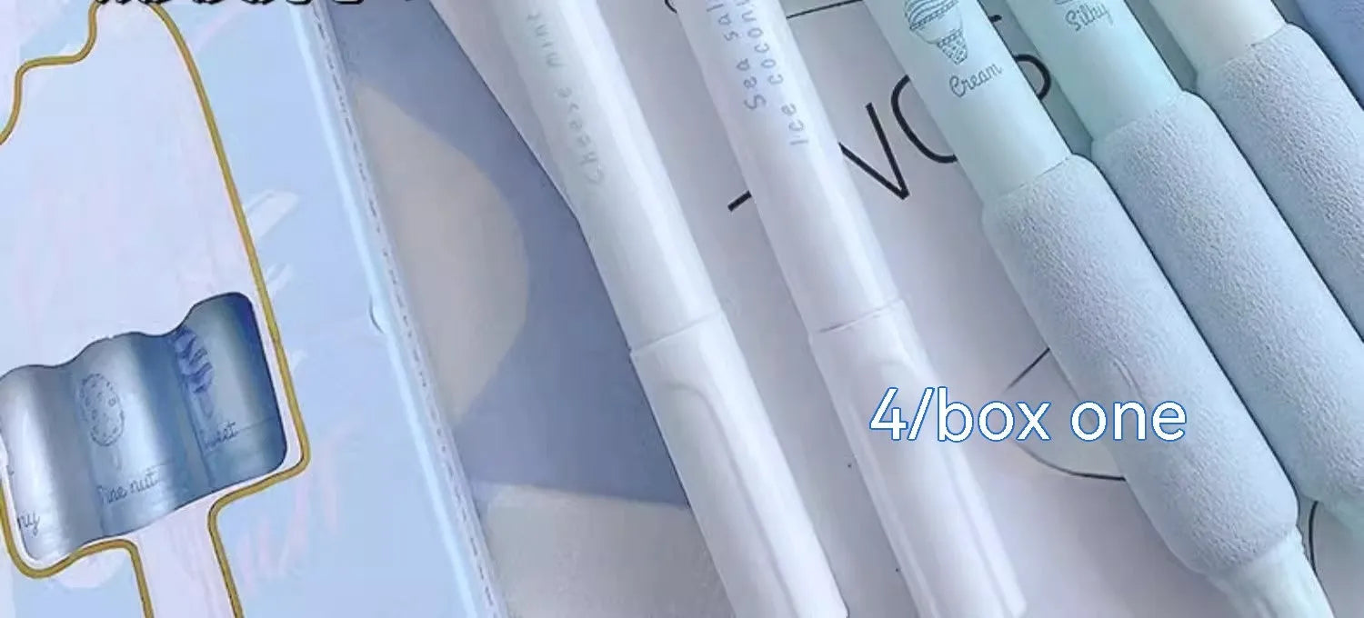 Four double-headed calligraphy practice pens with 0.5mm tips and fluorescent markers in cheese mint and sea salt ice cup colours.