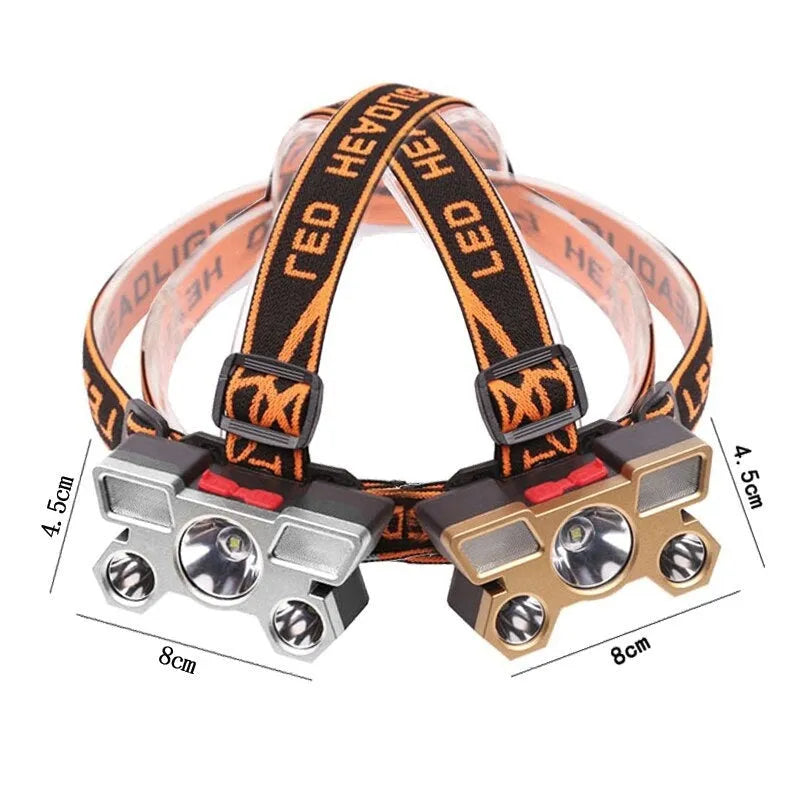 Head-mounted LED miner's lamp with 10W power output and 2400mAh battery capacity