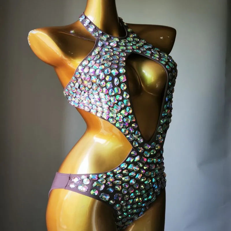 Women's one-piece swimsuit with mesh diamond pattern in Army Green colour