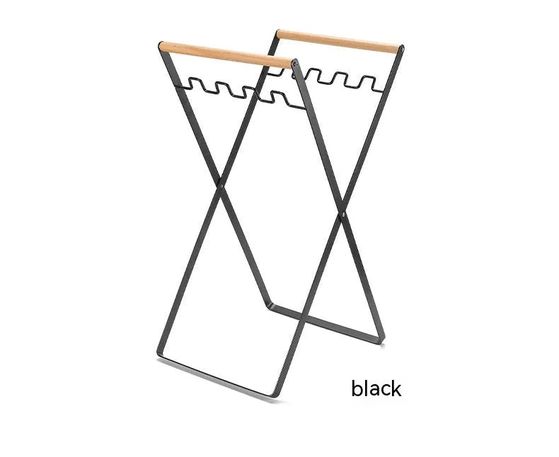 Outdoor wooden handle iron folding trash rack in black or white for garden waste storage