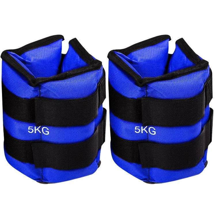 A pair of Oxford cloth legging sandbags for ankle weight training in track and field.