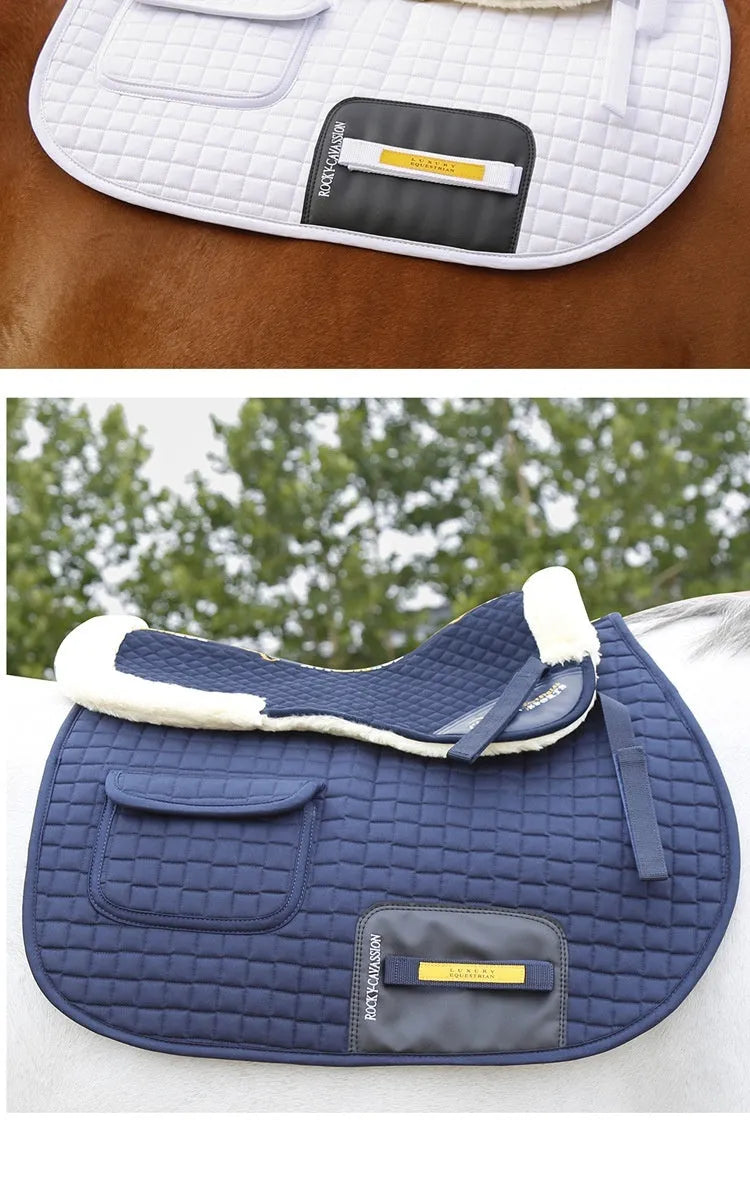 Wool riding saddle pad for equestrian and cycling in black, navy blue, white, or wine red.