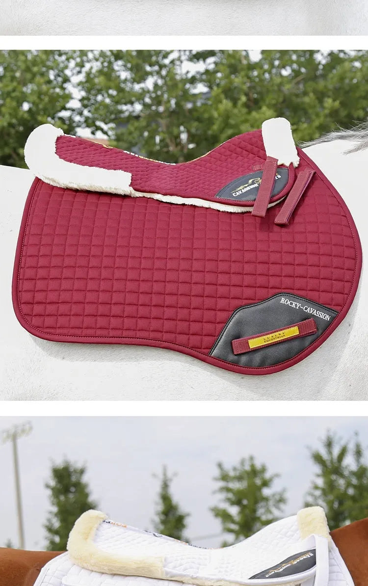 Wool riding saddle pad for equestrian and cycling in black, navy blue, white, or wine red.