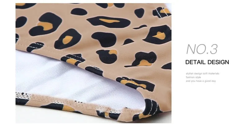 Leopard print one-piece swimsuit for women with an asymmetric collar and high waist.