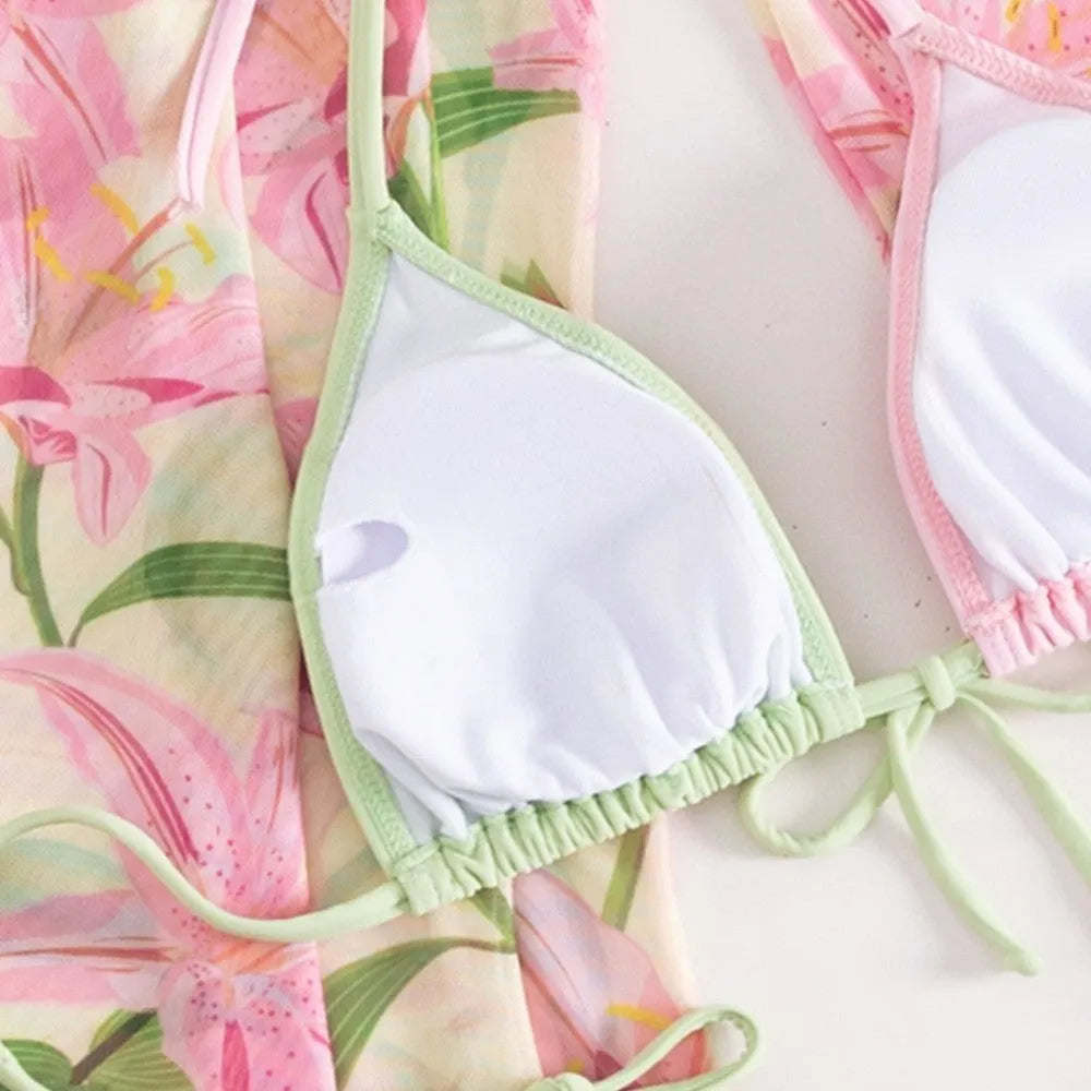 Women's printed two-piece bikini swimsuit on a mannequin