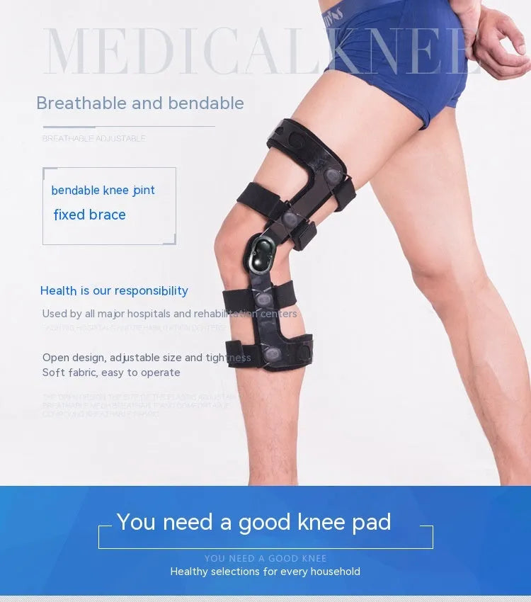 Black anterior knee support brace showing left and right specific versions for sizes S, M, L, and XL.