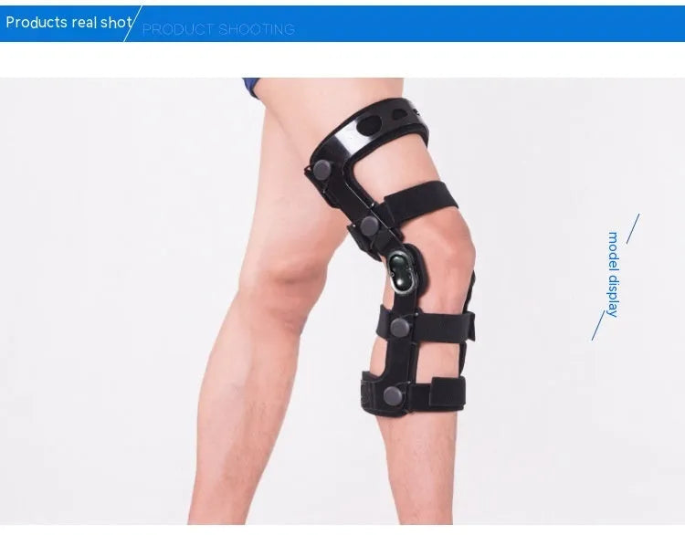 Black anterior knee support brace showing left and right specific versions for sizes S, M, L, and XL.