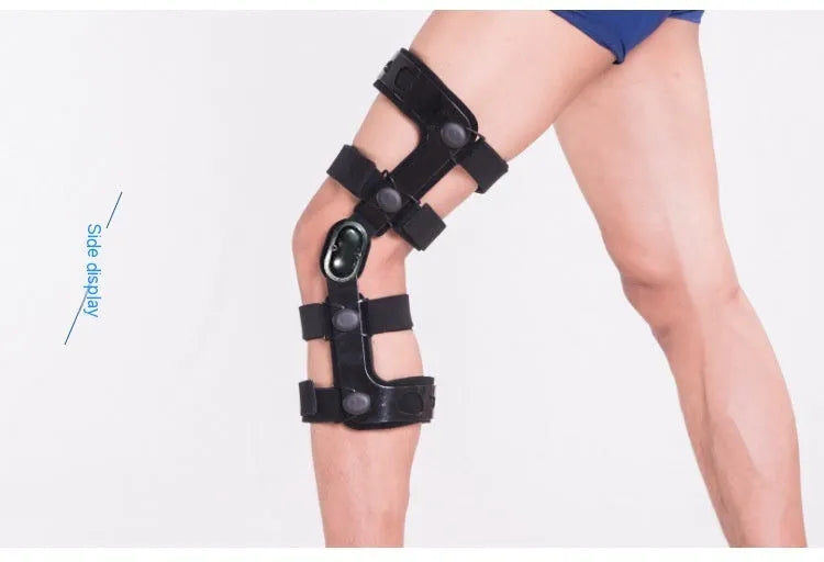 Black anterior knee support brace showing left and right specific versions for sizes S, M, L, and XL.