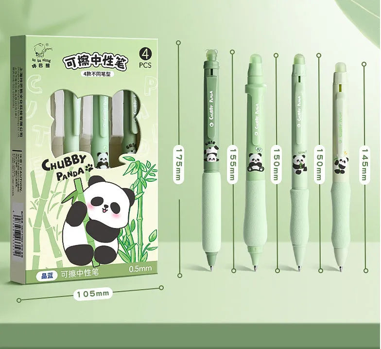 Erasable 0.5mm gel pen with cartoon designs in black and crystal blue colour options