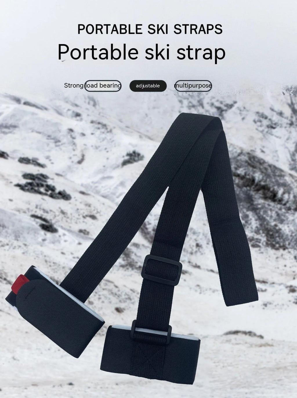 Hook and loop skiing bandage strap with adjustable shoulder strap in multiple colour options