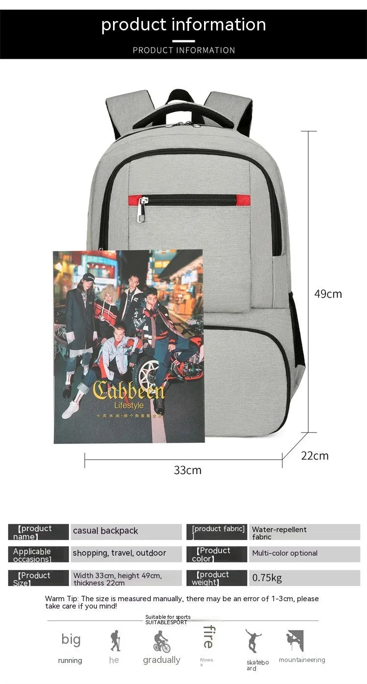 Oxford cloth insulated backpack with curved shoulder straps showing dry wet separation compartments and pull rod belt accessory