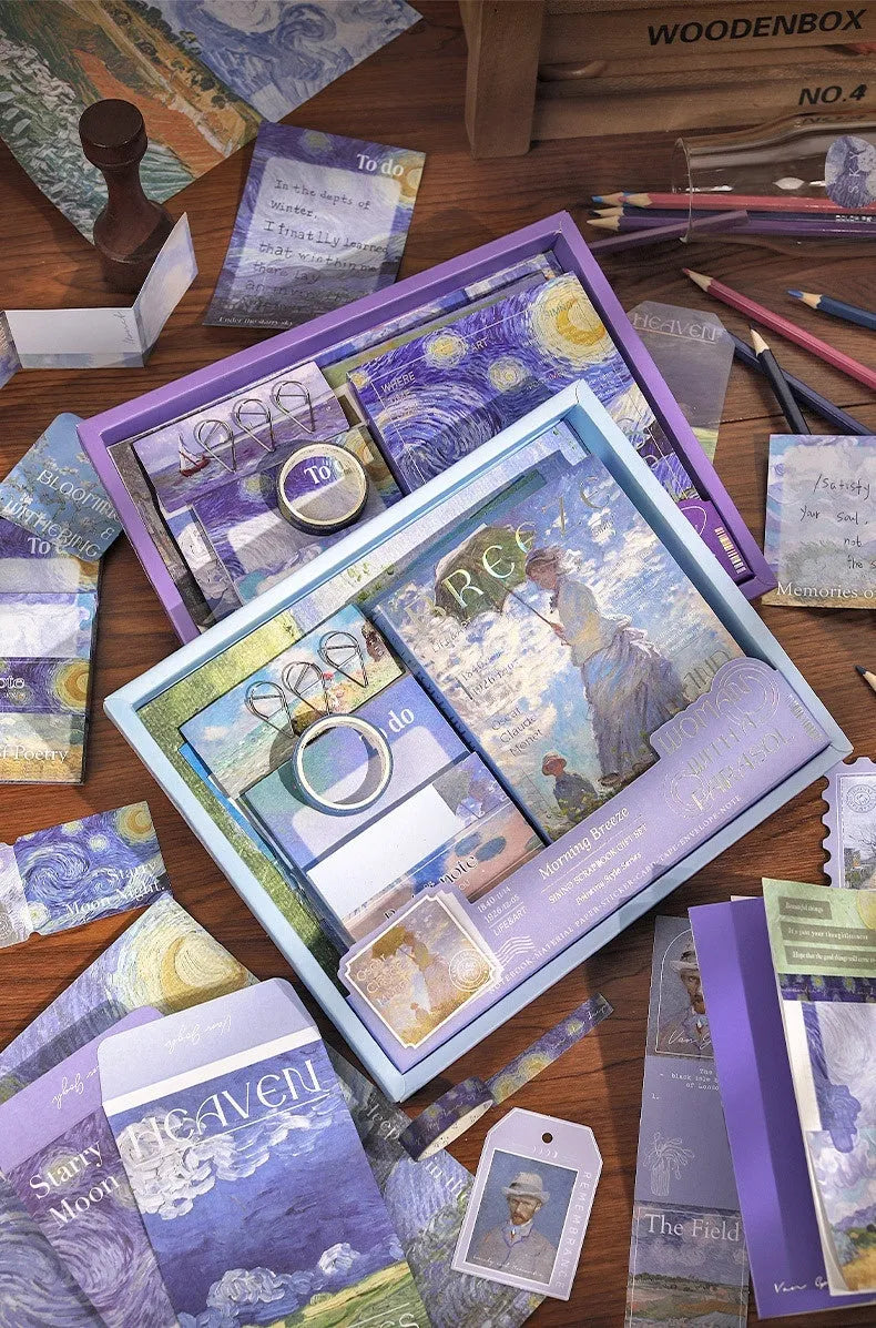 Creative journal gift box with A6 plaid notebook and accessory set including paper, stickers, cards, and photo frames