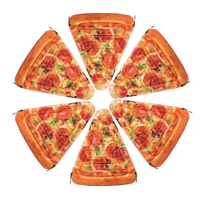 Pizza themed inflatable surfboard recliner floating on water with dimensions 175cm x 145cm
