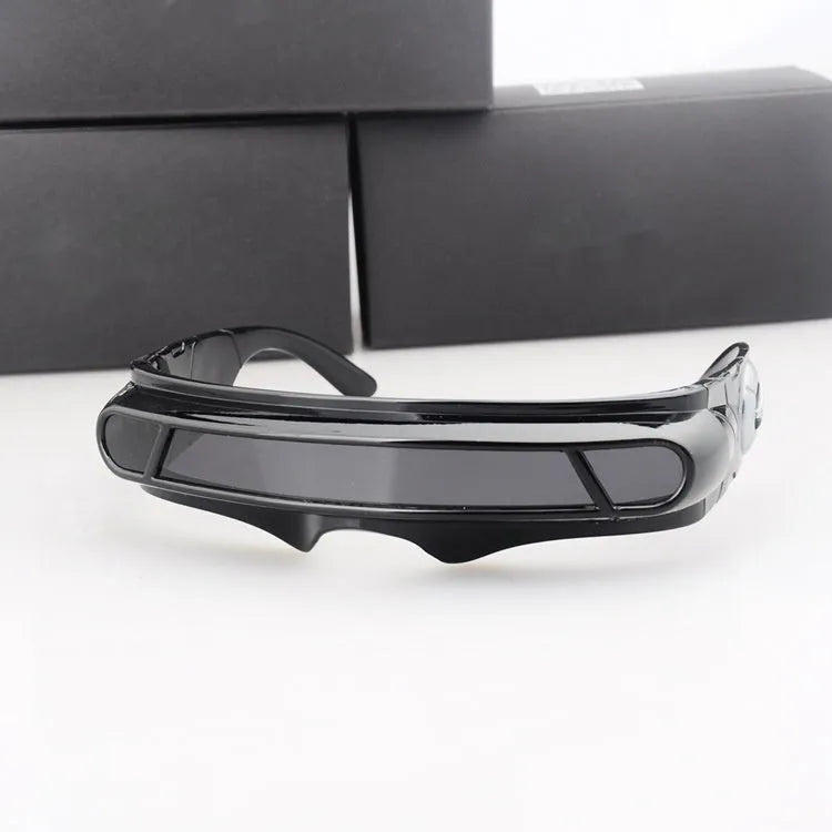 Black polarised sports sunglasses with a choice of grey, red mercury, or blue mercury colour film lenses.