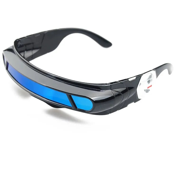Black polarised sports sunglasses with a choice of grey, red mercury, or blue mercury colour film lenses.