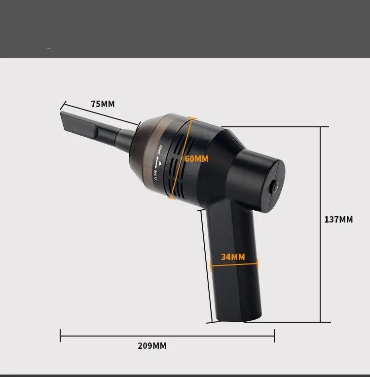 Black desktop mini vacuum cleaner with 4W power rating on a desk surface